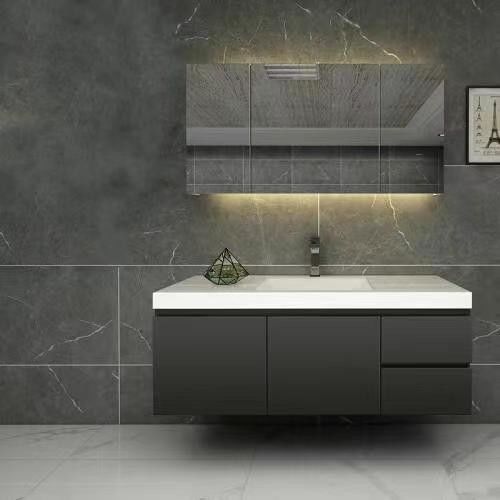 Modern Style Wall Mounted Bathroom Vanity Set with Mirror Marble Top and Faucet Included