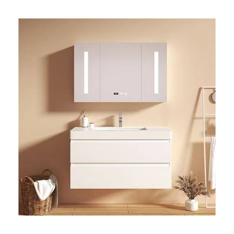 Wall Hung PVC Bathroom Cabinet Vanity With Vessel Sink Toilet White Rectangle 36 x 22