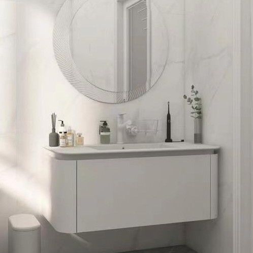 Wall Hung PVC Bathroom Cabinet Vanity With Vessel Sink Toilet White Rectangle 36 x 22