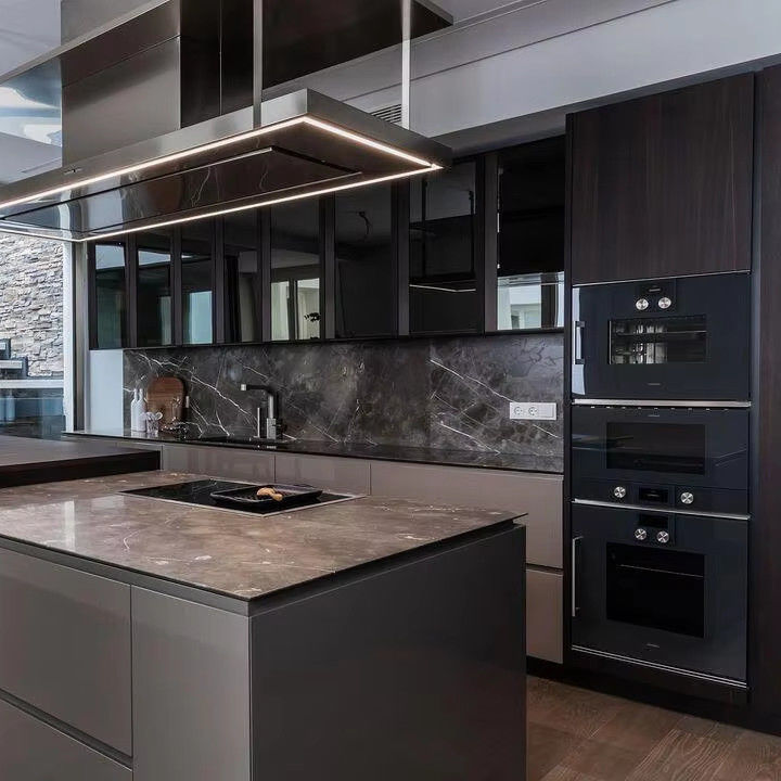 Customized Veneer Color Dark Pantry Unit Kitchen Cabinets with Inside Accessories