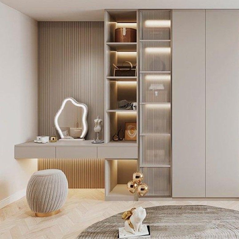 Modern Wooden Dressing Table With Mirror for Bedroom Wall Cabinet and Clothes Wardrobe