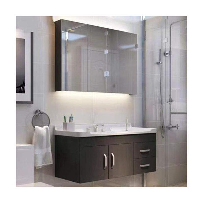 Customized Modern Design Rectangle Plywood Door Mirrored Bathroom Vanity with Storage Sink