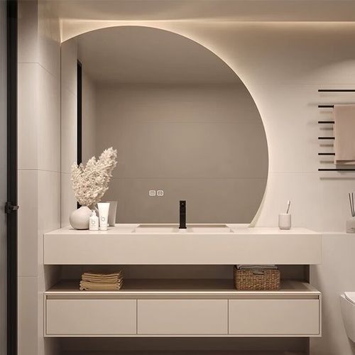 Customized Modern Design Rectangle Plywood Door Mirrored Bathroom Vanity with Storage Sink