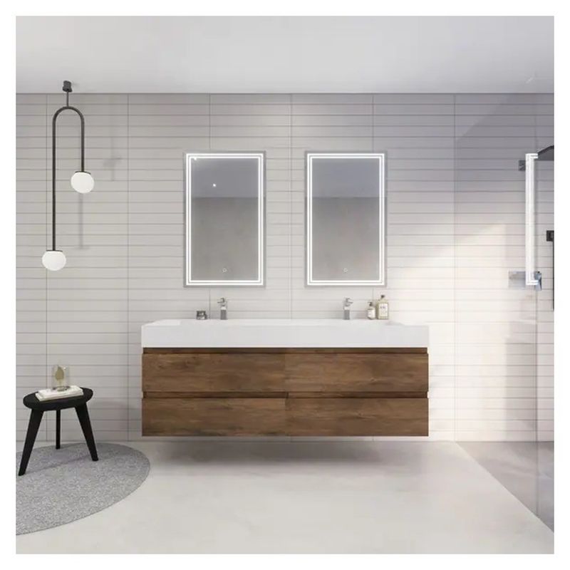 Customized Modern Design Rectangle Plywood Door Mirrored Bathroom Vanity with Storage Sink