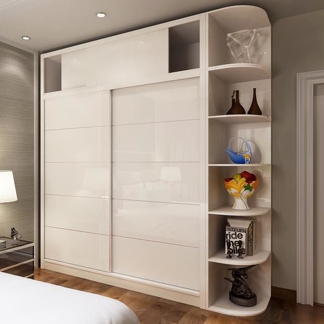 Villa Sliding Door White Wooden Wardrobe Customized Size for Modern Bedroom Furniture