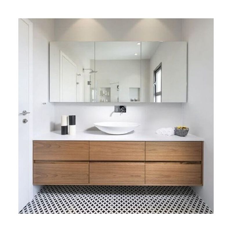 Modern Round Led Mirror Sliding Solid Wood Cabinet Combo Bathroom Sink with Materials