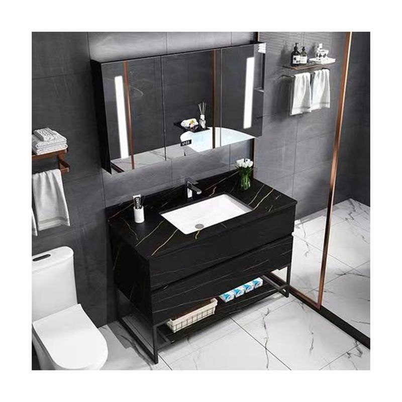 Vanity Combo Black Tall Narrow 36 Inch Bathroom Vanity with Solid Wood and Countertop