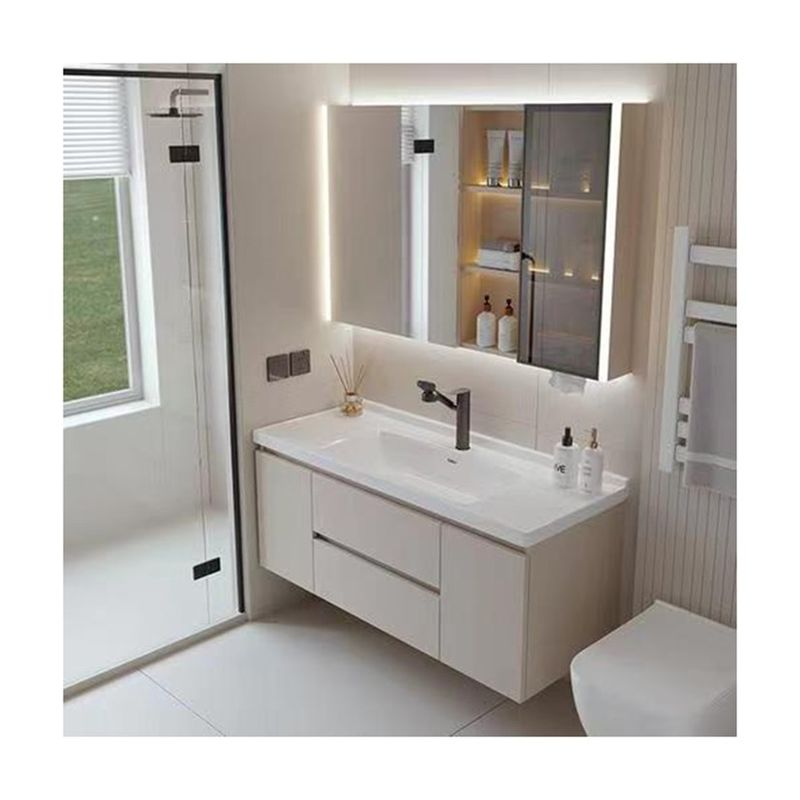 Customized Designs Bath Mirror Floating Cabinet with Acrylic Door Panel and Light