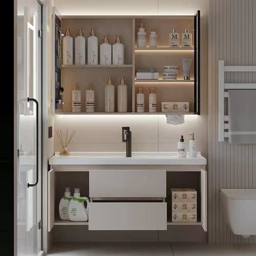 Customized Designs Bath Mirror Floating Cabinet with Acrylic Door Panel and Light