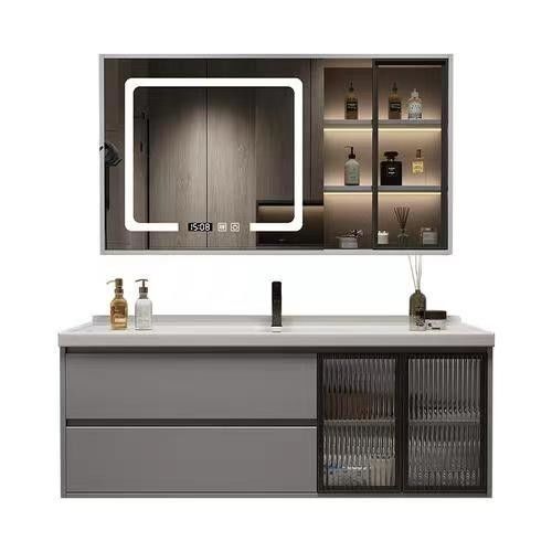 Customized Designs Bath Mirror Floating Cabinet with Acrylic Door Panel and Light