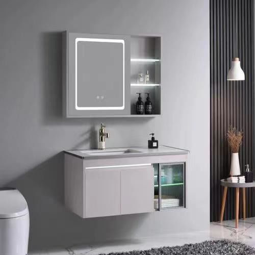 Customized Designs Bath Mirror Floating Cabinet with Acrylic Door Panel and Light