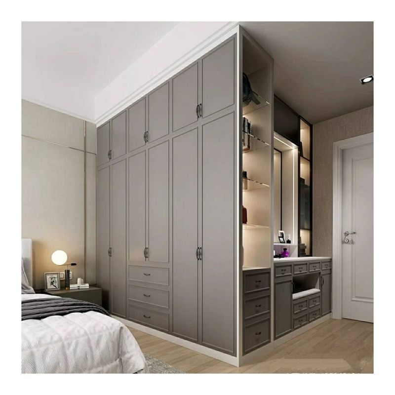 2024 Popular Gray Shaker Door Wardrobe Modern Wood Style for Home Cloth Shelf Closets