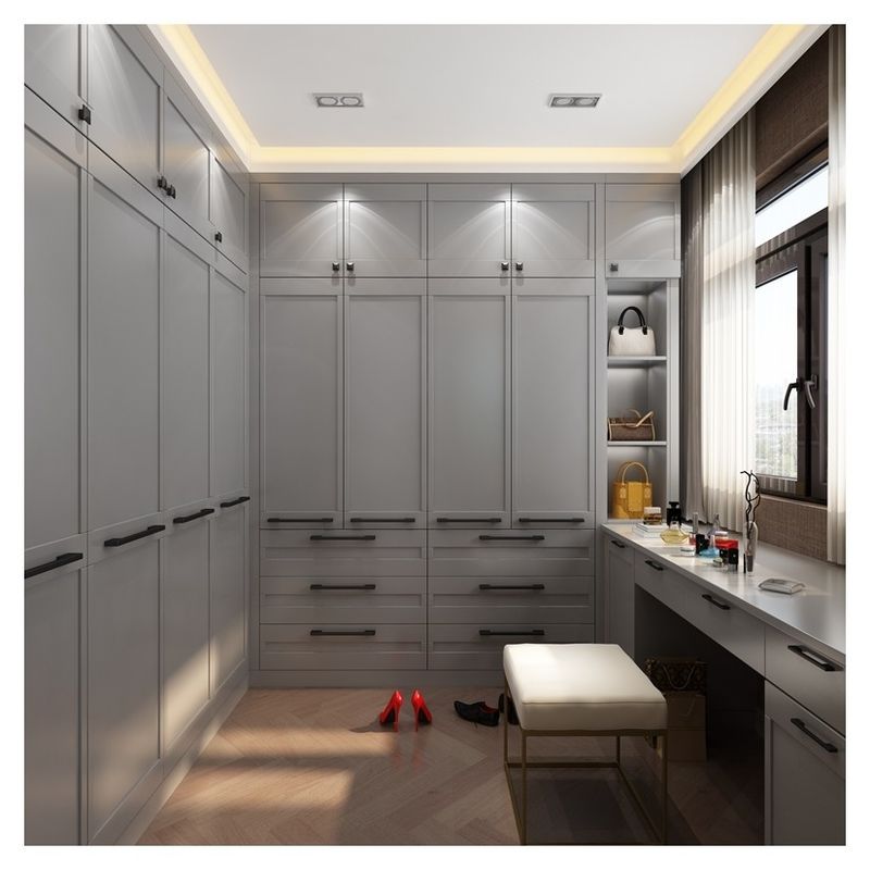 2024 Popular Gray Shaker Door Wardrobe Modern Wood Style for Home Cloth Shelf Closets