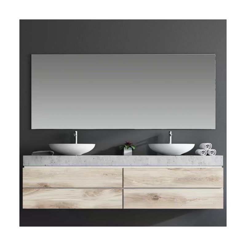 Modern Bath Waterproof Wooden Wall Mounted Bathroom Vanity Double Sink Cabinets for Apartment