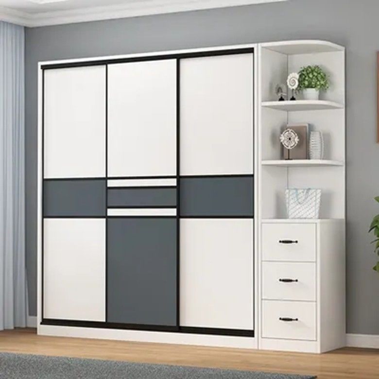Bedroom Furniture Latest Modern Simple 3 Door Wooden Sliding Wardrobe with 2D/3D Design