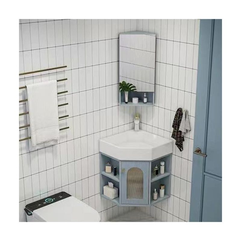 Chinese Wood Triangle Bathroom Mirror Cabinet for Slim Storage in Wall Mount Vanity