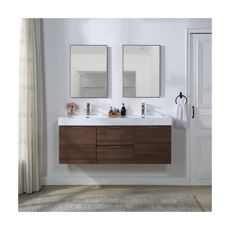 Countertop Modern American Hotel Mini Marble Bathroom Sink And Particleboard Cabinet Bath Mirror