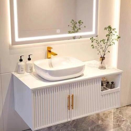 Countertop Modern American Hotel Mini Marble Bathroom Sink And Particleboard Cabinet Bath Mirror
