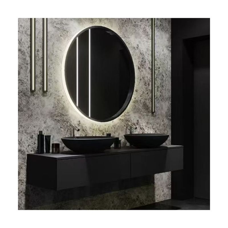 Apartment Solid Surface Black Bathroom Led Mirror Tall Cabinet CAD Design Vanity Combo