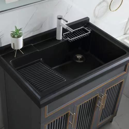 Apartment Solid Surface Black Bathroom Led Mirror Tall Cabinet CAD Design Vanity Combo