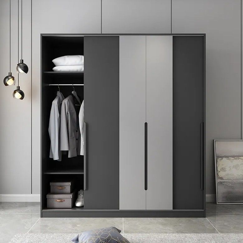 Customized Matte Grey Wardrobe Closet with Contemporary Design Style and PANEL Wood Style