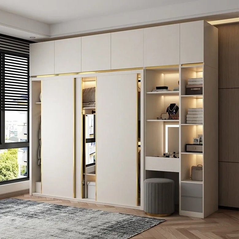 Wood Style PANEL MDF Cupboards With Sliding Door for Newest Design Built-in Wardrobes