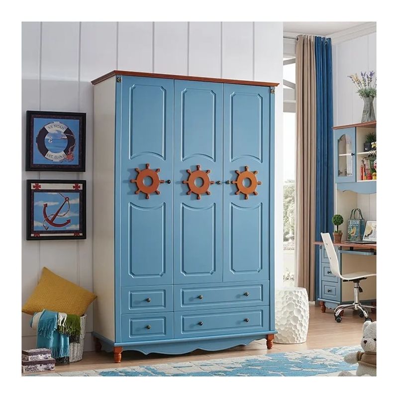 Bedroom Blue Closet Furniture For Children Wardrobe PANEL Wood Style Mail Packing N