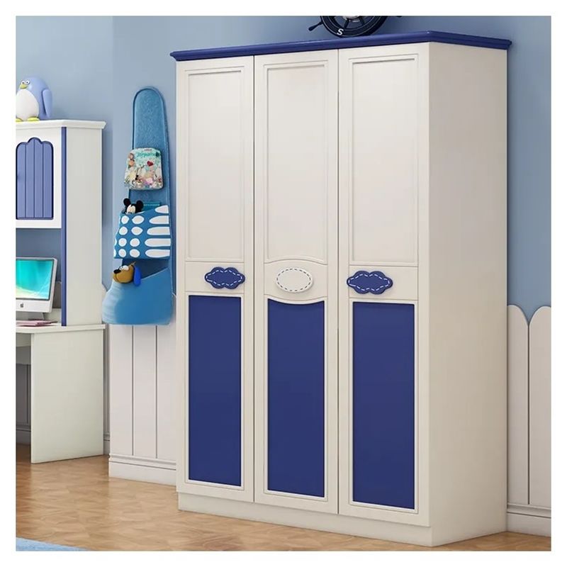 Bedroom Blue Closet Furniture For Children Wardrobe PANEL Wood Style Mail Packing N