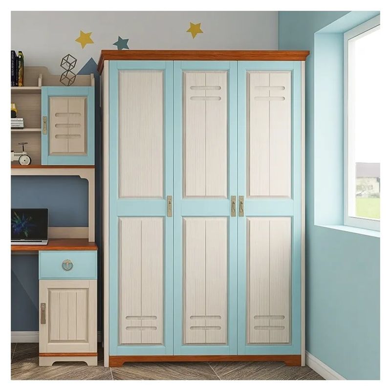Bedroom Blue Closet Furniture For Children Wardrobe PANEL Wood Style Mail Packing N