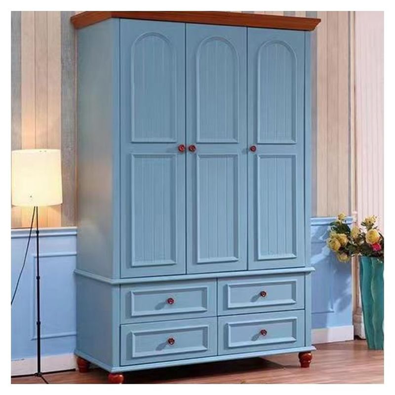 Bedroom Blue Closet Furniture For Children Wardrobe PANEL Wood Style Mail Packing N