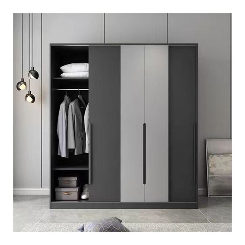 Minimalist Design Matte Grey Modular Wardrobe with Modern Style and Wood Style Panels