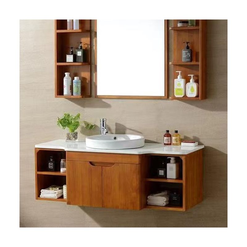 Solid Wood Door YALIG Modular Wood Veneer Single Sink Bathroom Vanity in Modern Design