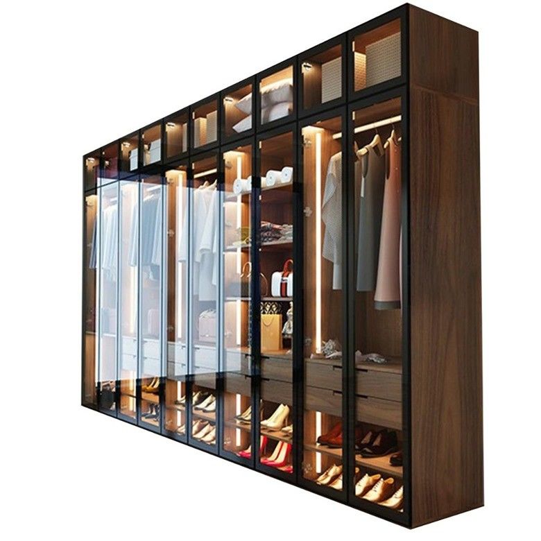 Combination Glass Door Wooden Wardrobes for Modern Hotel Apartment in Contemporary Style
