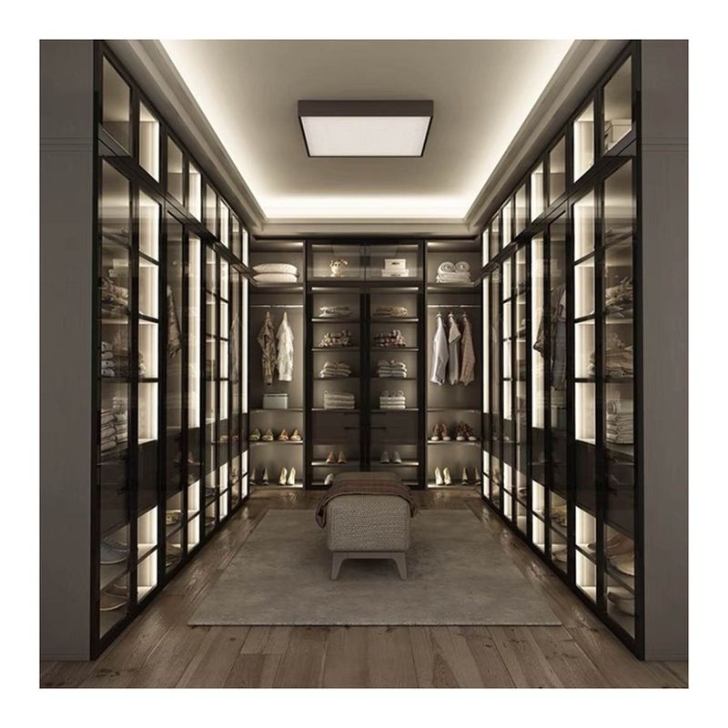 Combination Glass Door Wooden Wardrobes for Modern Hotel Apartment in Contemporary Style