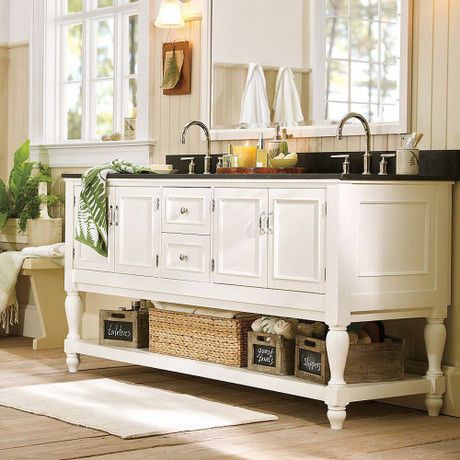 Apartment Essential Sailing Ship Carving Design White Mirror Wall Hanging Cabinet Bathroom Vanity Set