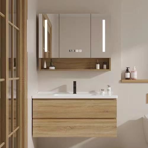 38-46 in Width Solid Wood Bathroom Vanity with Silver Mirror and Contemporary Design