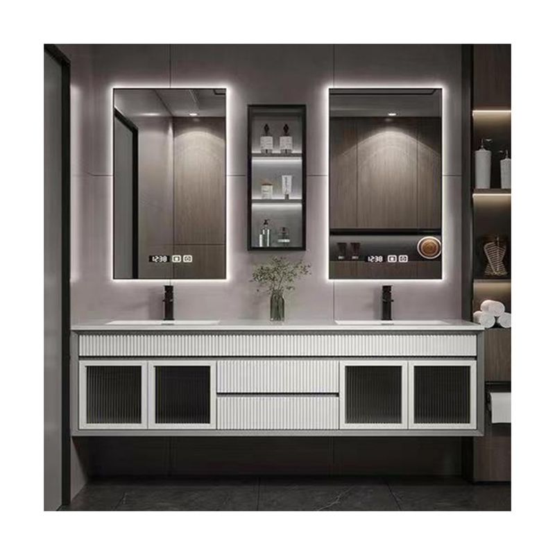 Organize Your Bathroom with YALIG Custom Vanity Cabinet Double Sink and Silver Mirror