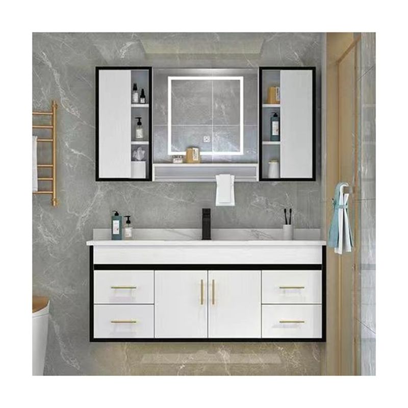 Wall Mounted Wood Bathroom Vanity with Handle-Free Design and Basin Included by YALIG