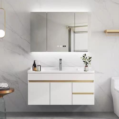 Modern Bath Set Organizer with 30 Inch Floating Vanity Cabinet and Handle-Free Design