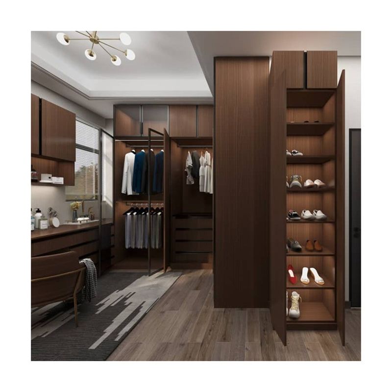 Customized Natural Wood Grain Big Open Cloth Walk in Closet Wardrobe with Modern Style