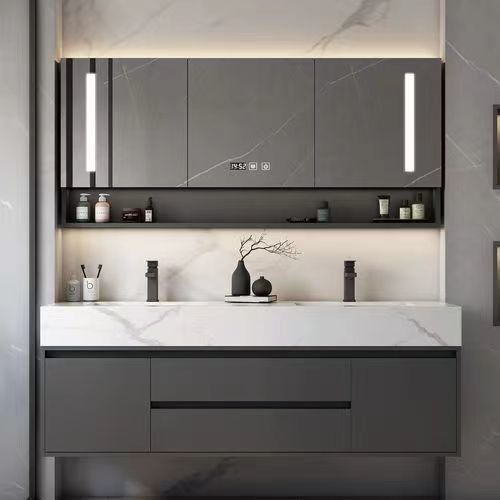 Modern Handle-Free Design YALIG Gold Makeup Organizer for Bathroom Vanities and Sinks