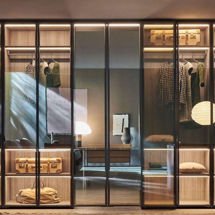 Modern Style Villa Bedroom Wooden Dressing Table with 8 Sliding Doors and Mirror Design