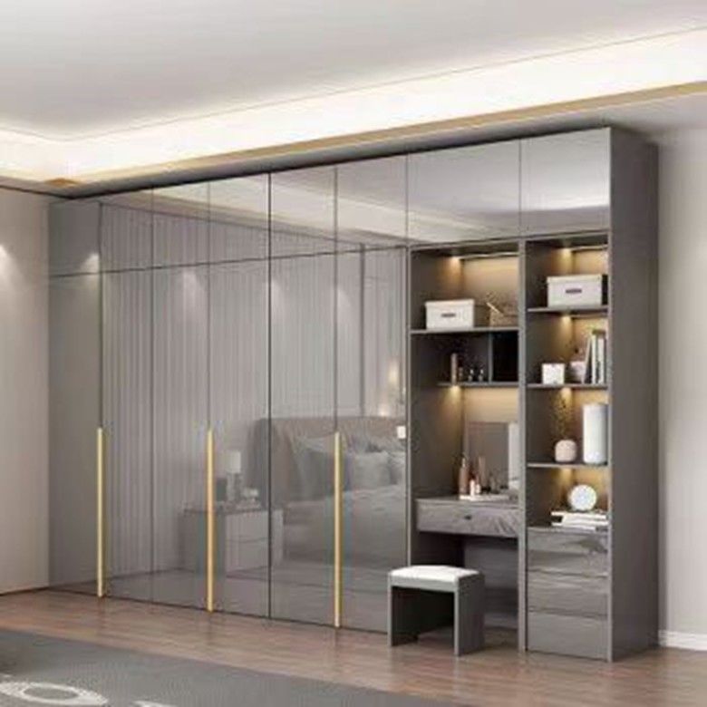 Modern Style Villa Bedroom Wooden Dressing Table with 8 Sliding Doors and Mirror Design