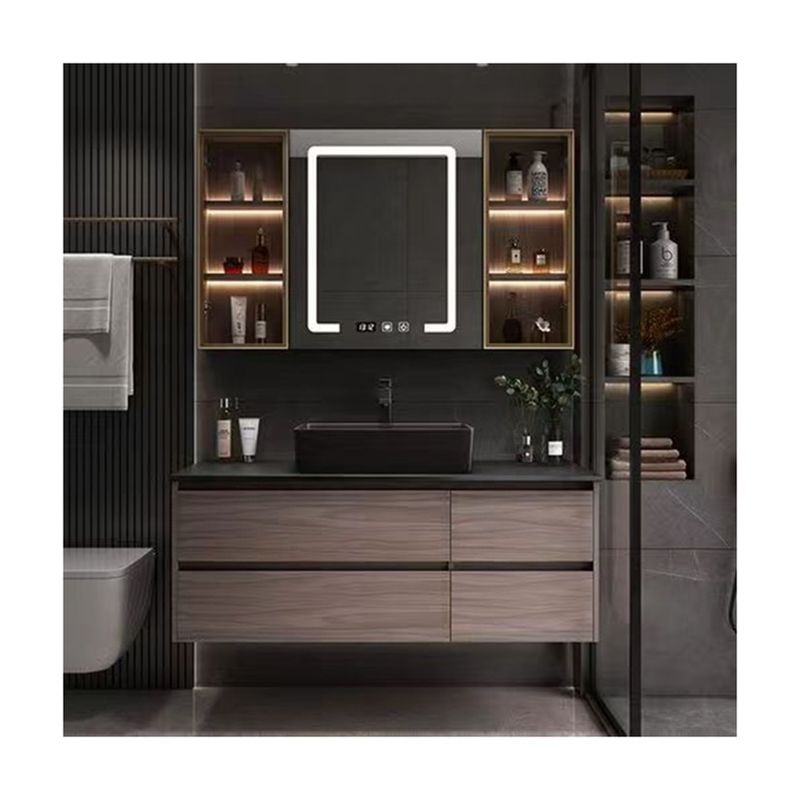 Customized Color Bathroom Vanities Modern LED Mirror Cabinet and Sink Collection