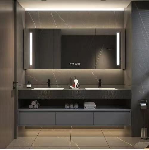 Customized Color Bathroom Vanities Modern LED Mirror Cabinet and Sink Collection