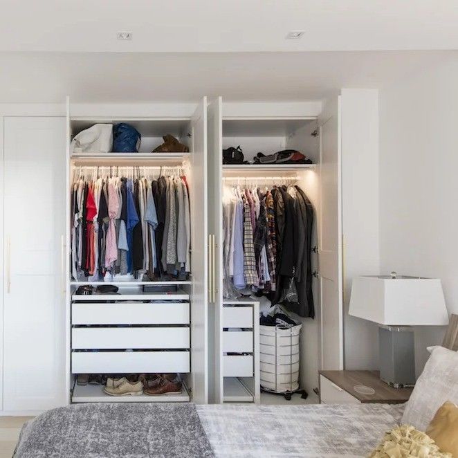 YALIG Transparency Door and White Sunmica Designs for Wooden Wardrobe in Bedroom Sets