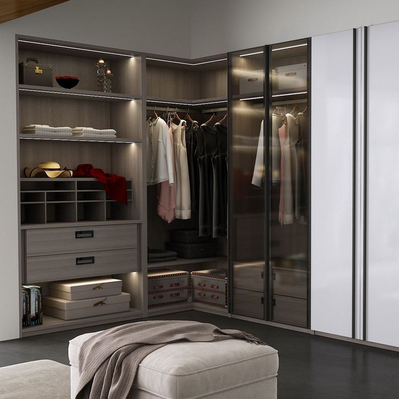 YALIG Transparency Door and White Sunmica Designs for Wooden Wardrobe in Bedroom Sets