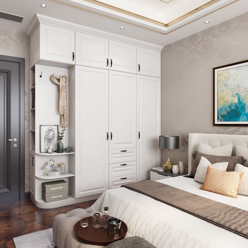 YALIG Solid Wood Complete Bedroom Wall 3 Door Corner Wardrobe with Mirror Dressing Table