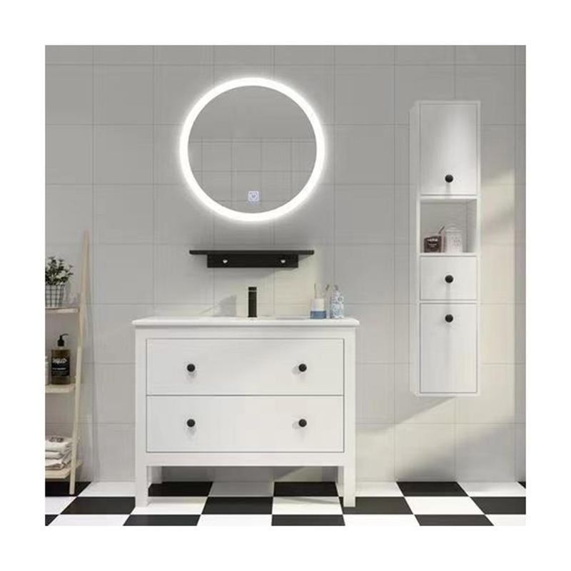 YALIG Customized Counter Wash Basin Wooden White Cabinet Bathroom Vanity Cabinets with Silver Mirror