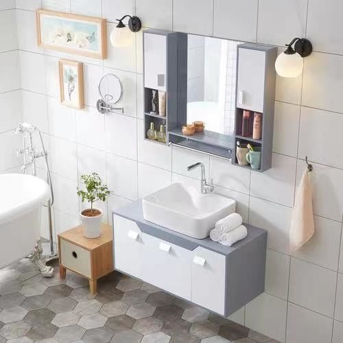 Modern Cabinet Storage and Bathroom Vanity Light Combo with Mirror by YALIG Design
